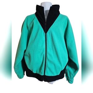 International Male Large Teal Black Fleece  Ski Jacket Vintage 80s Warm Retro